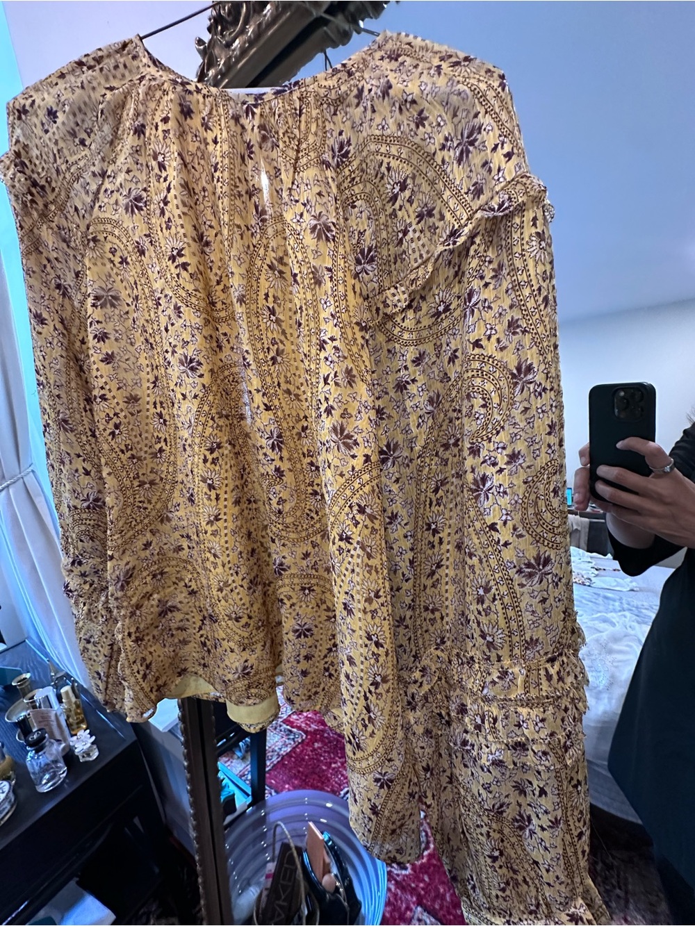 Ann Taylor Yellow and Burgundy Floral Print Blouse